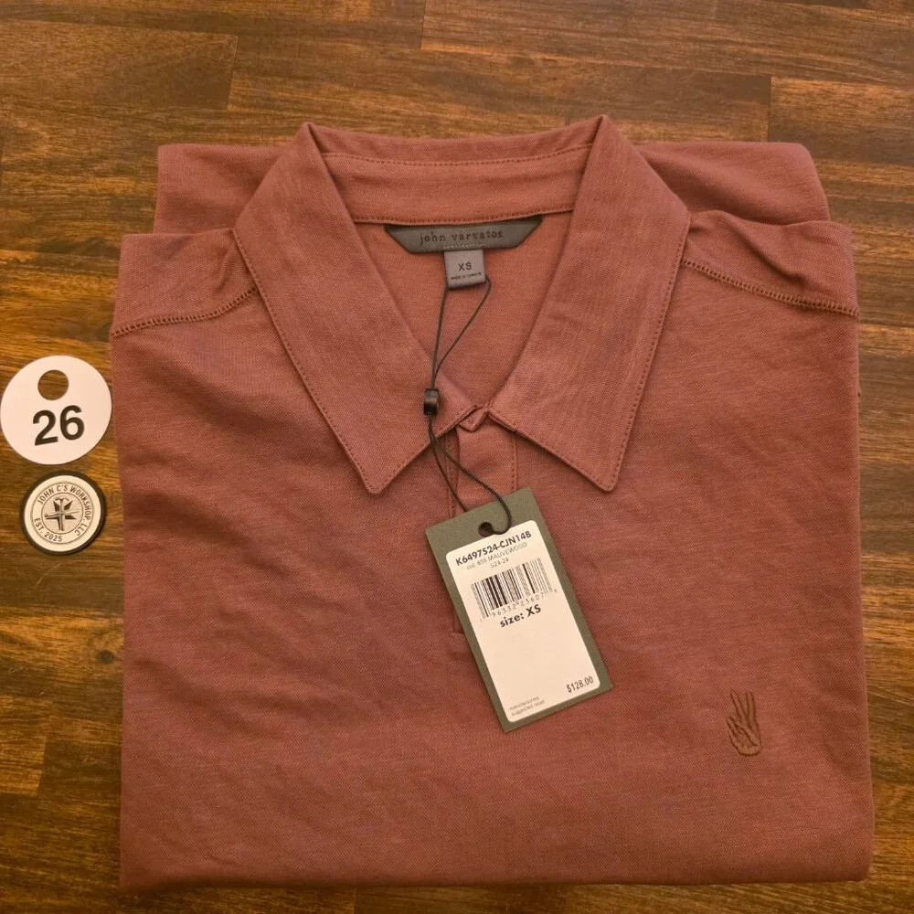 John Varvatos Polo Shirt Men's XS Mauvewood Peace Sign Logo K6497S24 NWT - Picture 14 of 14
